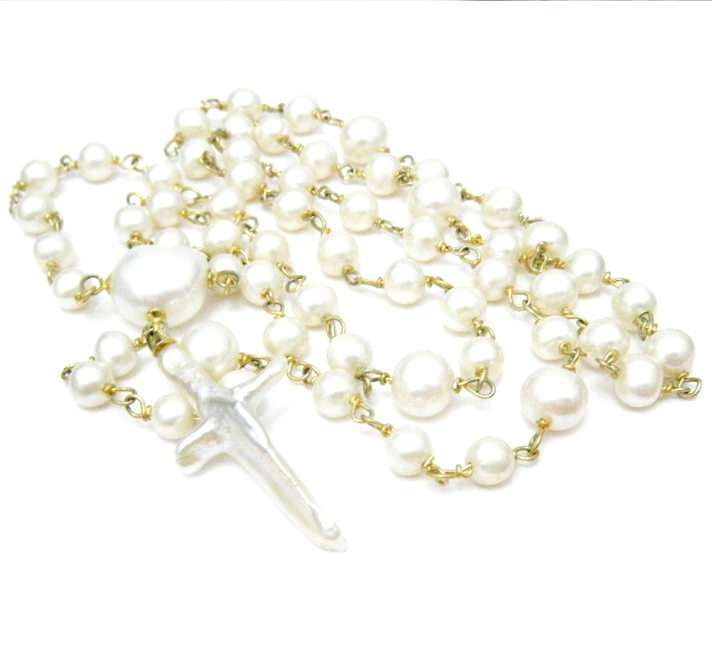 White Pearls and Vermeil Rosary